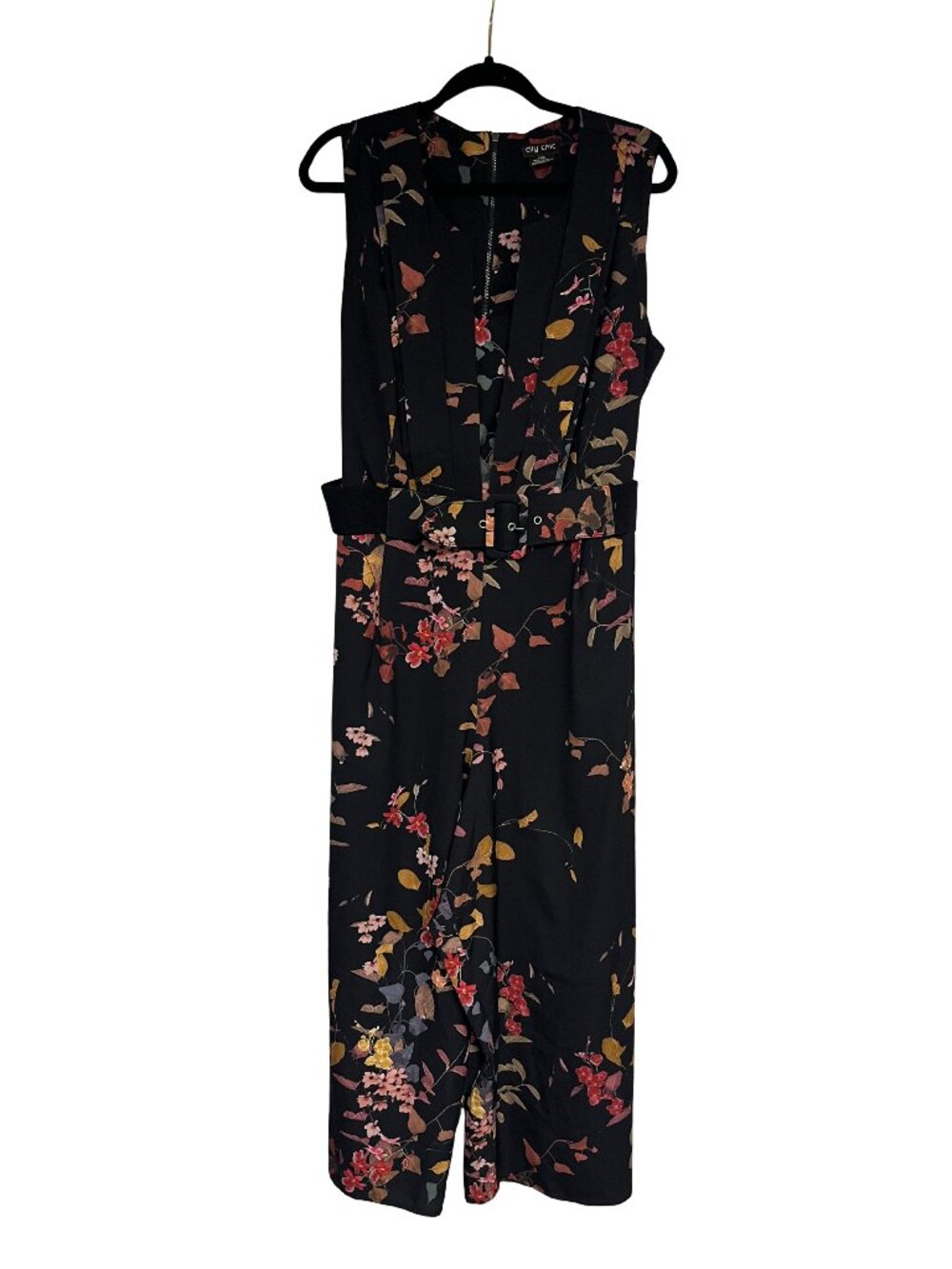 City Chic sz:16 Sendai Jumpsuit Black Floral Belt